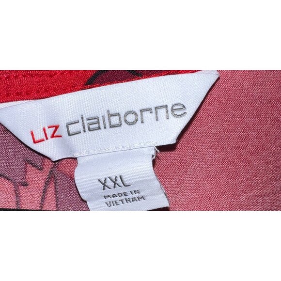 Liz Claiborne Women's Red & Black Floral Print Long Sleeve Blouse XXL - Picture 3 of 3